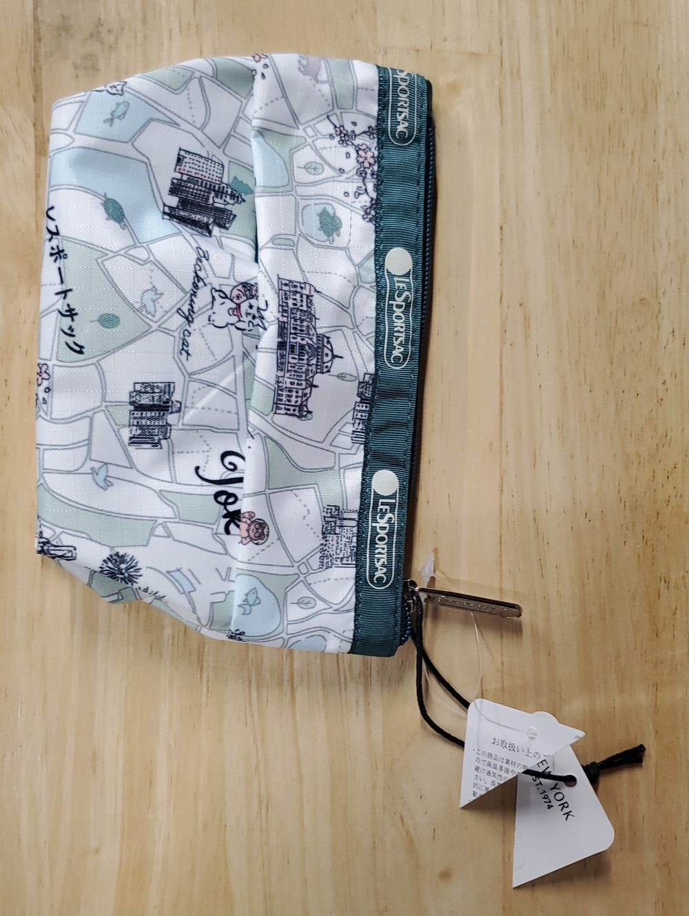 Lesportsac White and Green Printed Zip Pouch